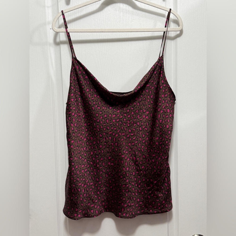 Banana Republic Satin drape‎ front Cami women’s XL purple leopard tank top EUC